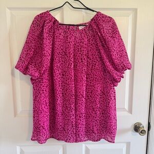 Chic Soul Pink Leopard Print Blouse 3X Plus Size Flutter Sleeve Boutique Top